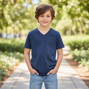 Old Navy Boys' Navy Speckled V‑Neck Short Sleeve Tee size 10-12